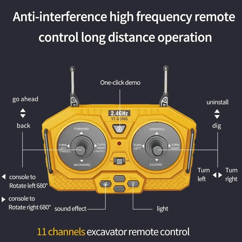 RETROS™ - Excavadora RC 9CH con Movimiento Realista y Alta Resistencia